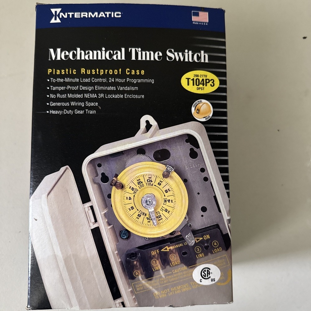 Intermatic T104P3 24H Mechanical Time Switch 208-277V 40A DPST Outdoor Plastic